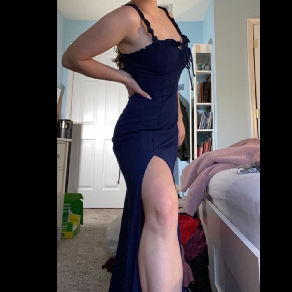 Blue Ruffle Formal Dress